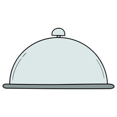 Hand drawn cartoon gray tray with closed lid on white background.