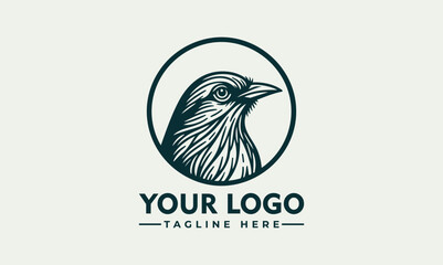 Simple bird line drawing enclosed in circular emblem standing calmly on natural surface. Nature concept
