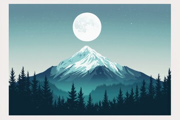 Silhouetted forest at the base of a snow-capped mountain at night.