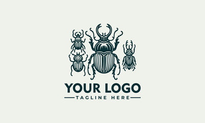 Detailed stag beetle illustration surrounded by decorative symmetrical leaves in vintage style. Nature concept
