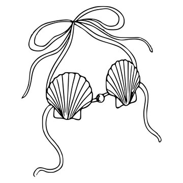 mermaid shell top line art