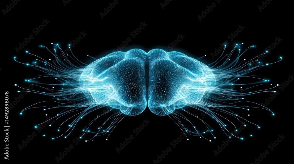 Poster circuit lines forming a brain with digital pulses symbolizing tech innovation