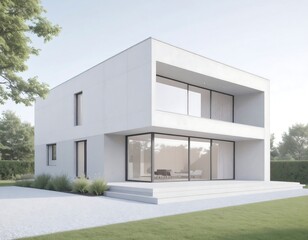 Beautiful Modern Cement House – Garden View of Contemporary Architecture