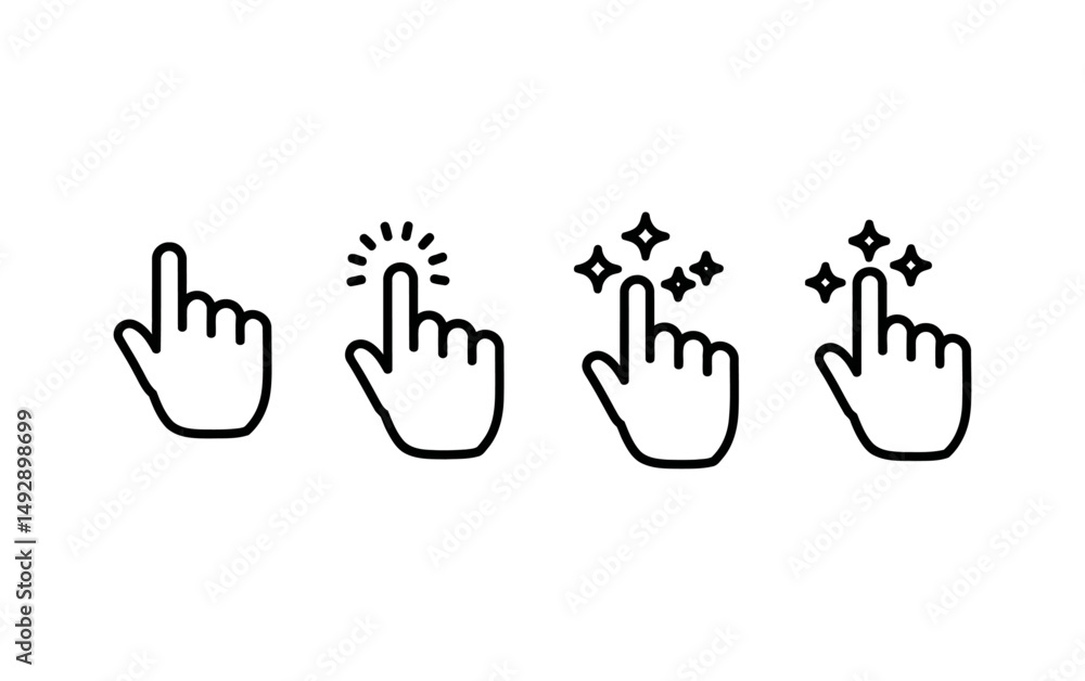 Poster collection of cursor and hand pointer icons representing click and selection in a digital interface