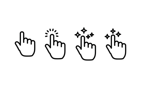 Collection of cursor and hand pointer icons representing click and selection in a digital interface