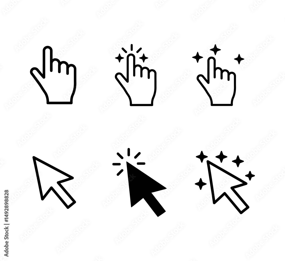 Poster a collection of various cursor icons including hand pointers and arrow pointers in a grid layout