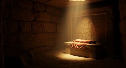 Stone Tomb With Cloth and Light Beam