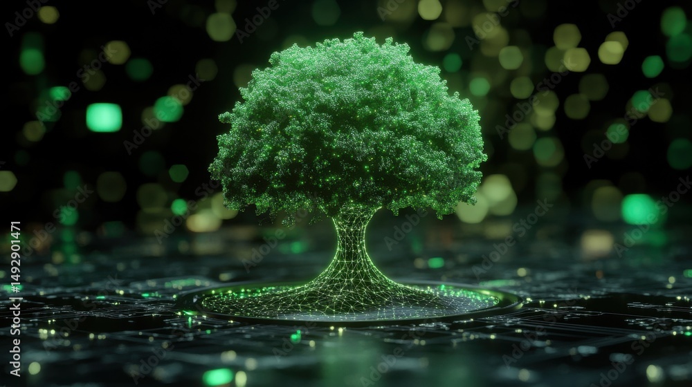 Poster conceptual image of futuristic artificial intelligence evolution tree