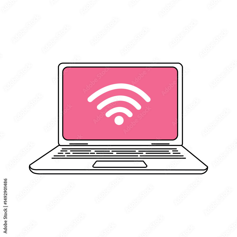Poster simple laptop wireless connection icon design pink screen modern technology digital device internet 