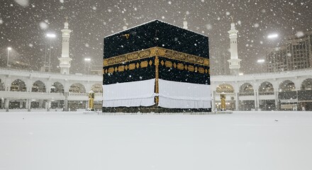 Kaaba Under Snowfall in Mecca