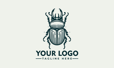 Detailed stag beetle illustration surrounded by decorative symmetrical leaves in vintage style. Nature concept
