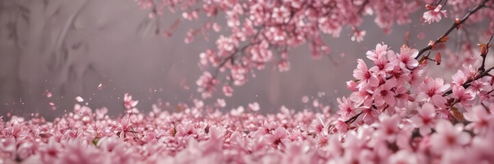 Obraz premium Mesmerizing swirl of pink sakura petals against a soft, out-of-focus background , spring season, graceful