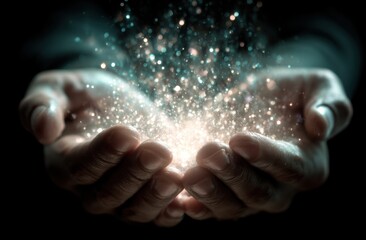 Hands Holding Light Magic Sparkles