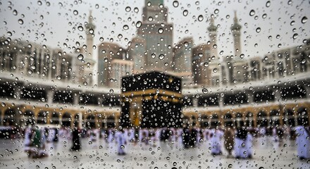 Kaaba in Mecca Behind Raindrops