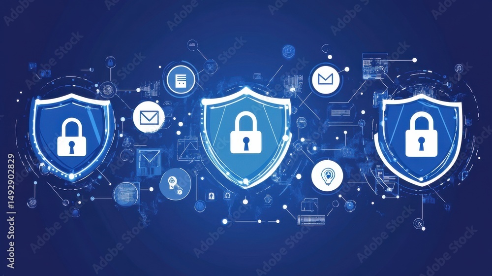 Aufkleber cybersecurity concept visualized with digital locks, shields, and firewall data streams