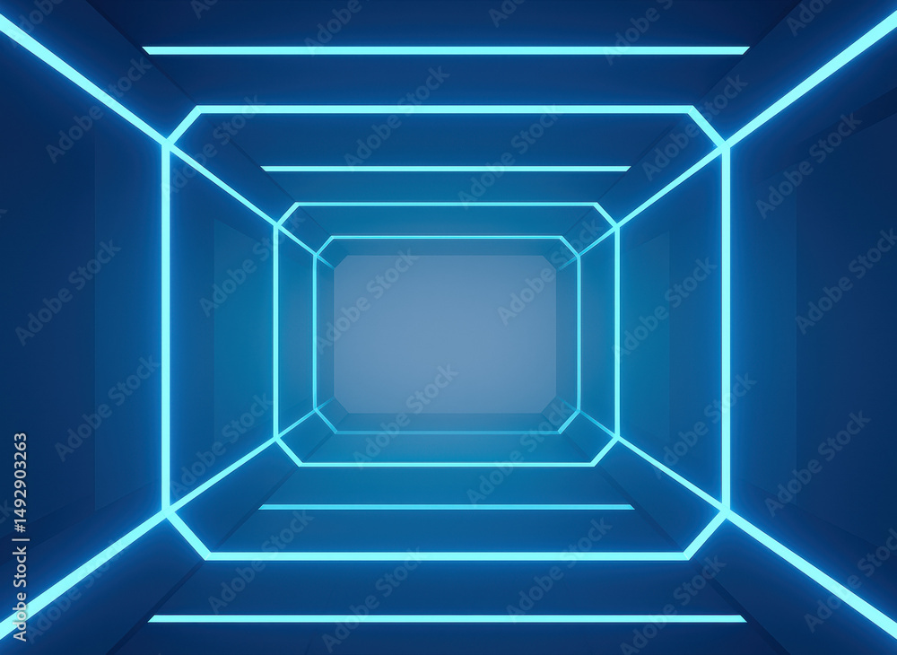 Poster a futuristic tunnel with illuminated edges symbolizes innovation and efficiency in business strategy