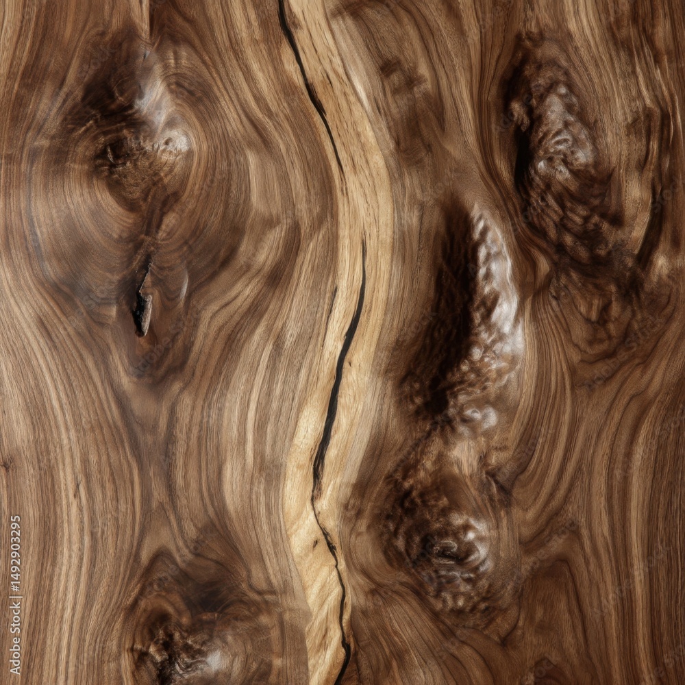 Poster close-up of walnut wood grain showing natural patterns and textures from above for background use in