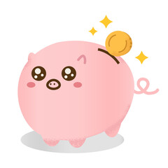 手描き風お金が増えて喜ぶブタの貯金箱　ピギーバンク