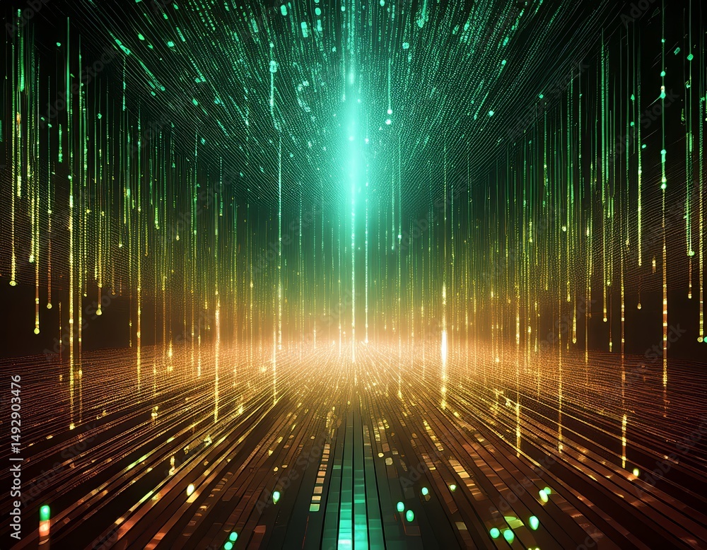 Poster abstract animation of binary code cascading down like digital rain