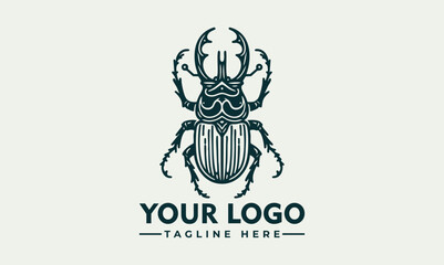 Detailed stag beetle illustration surrounded by decorative symmetrical leaves in vintage style. Nature concept
