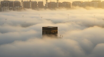 Kaaba in Mecca Surrounded by Fog