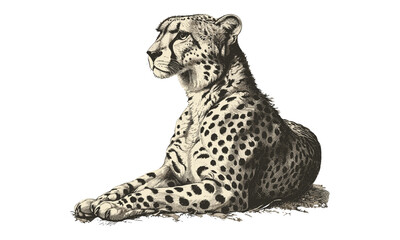 Hand-etched Cheetah Illustration, Monochrome Safari Art, Detailed Lion Sketch, Wildlife Print, Vintage Animal Etching, Wildlife Wall Decor, Old Engraving Style, Trendy Safari Wildlife Art