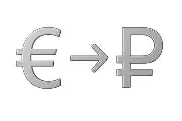 Obraz premium Euro symbol transforming into ruble symbol, indicating financial conversion with directional arrow on transparent background