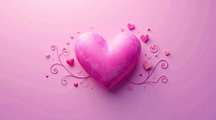 A large pink heart surrounded by smaller hearts and decorative swirls on a pink background, perfect for romantic celebrations