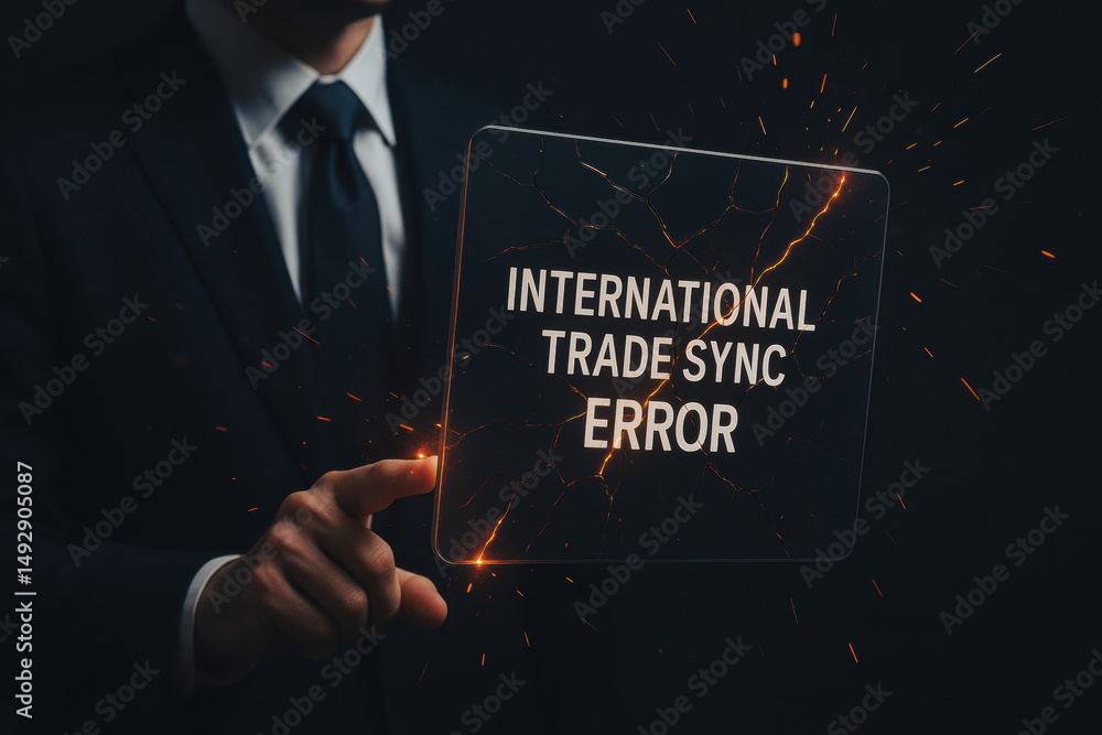 Poster a business professional addresses challenges in international trade highlighting strategy and decisi