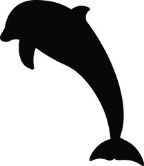 Black Silhouette of Jumping Dolphin on White Background