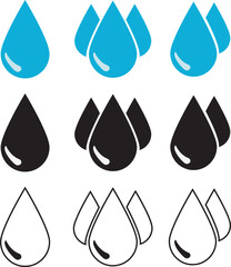 Blue and Black Water Drop Icon Vector with Outline,Minimalist Fluid Symbol Design