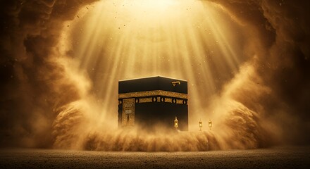 Kaaba in Mecca With Light Rays and Sand
