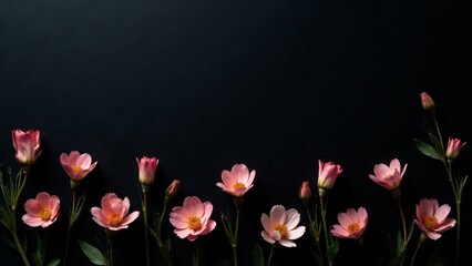 A Delicate Arrangement of Pink Blossoms Against a Dark Background, Creating a Serene and Elegant Floral Border