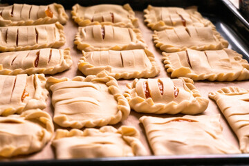 Puff pastry with apricot jam. Dessert. Baking. Food