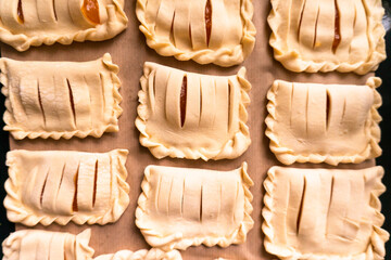 Puff pastry with apricot jam. Dessert. Baking. Food