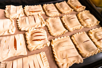 Puff pastry with apricot jam. Dessert. Baking. Food