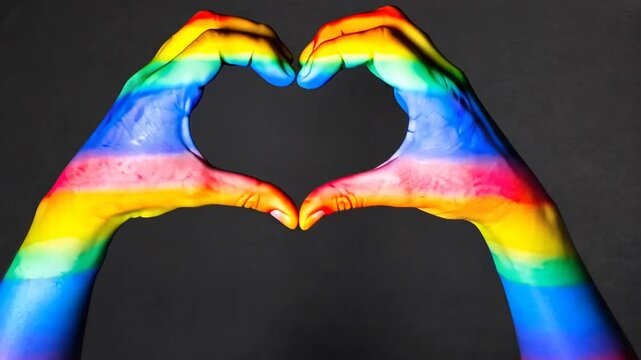 Hand with the LGBT rainbow.