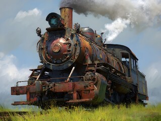 Naklejka premium Relive Golden Age Rail Travel Through Low Angle Vintage Steam Locomotive Photography For Nostalgic Collectors