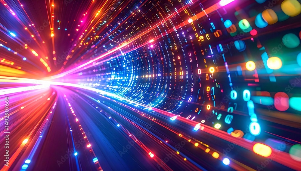 Poster abstract animation of binary code cascading down like digital rain