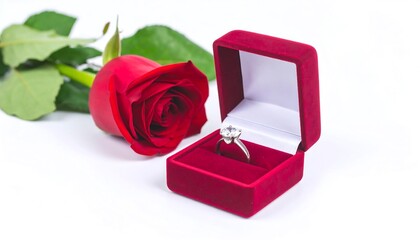 Romantic Engagement Ring with Red Rose