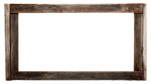 A rustic wooden frame with a dark center providing a blank canvas for creative projects and designs on transparent background - Powered by Adobe