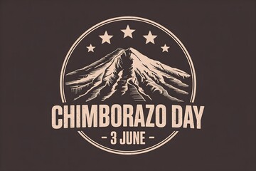 Illustration of chimborazo day with mountain, stars, and june date in a circular badge