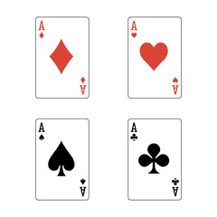 Set of playing cards. Ace of Spades, Hearts, Diamonds and Clubs.