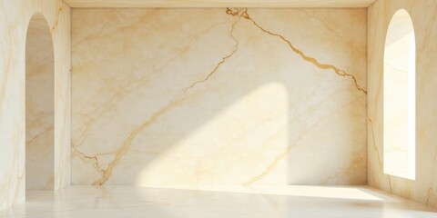 Sunlit Interior Room with Marble Walls and Archways A Minimalist Design Concept