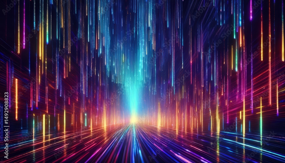 Poster abstract animation of binary code cascading down like digital rain