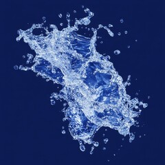 Water splash motion freeze frame studio shot on blue background liquid explosion dynamic movement clean fresh