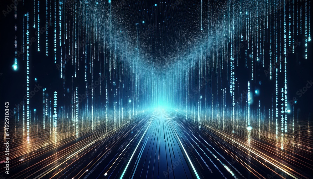 Poster abstract animation of binary code cascading down like digital rain