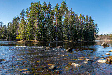 Swedish Salmon river landscape. Farnebofjarden national park in north of Sweden.