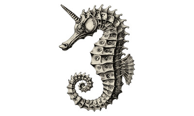 Vintage Ocean Life Illustration, Detailed Engraving of Seahorse in Retro Marine Style, Antique Etching of Aquatic Invertebrate, Nautical Print, Old Engraving Style, Hand-drawn Sea Creature Sketch