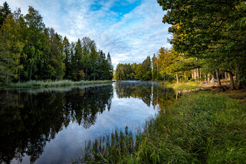 Swedish Salmon river landscape. Farnebofjarden national park in north of Sweden.